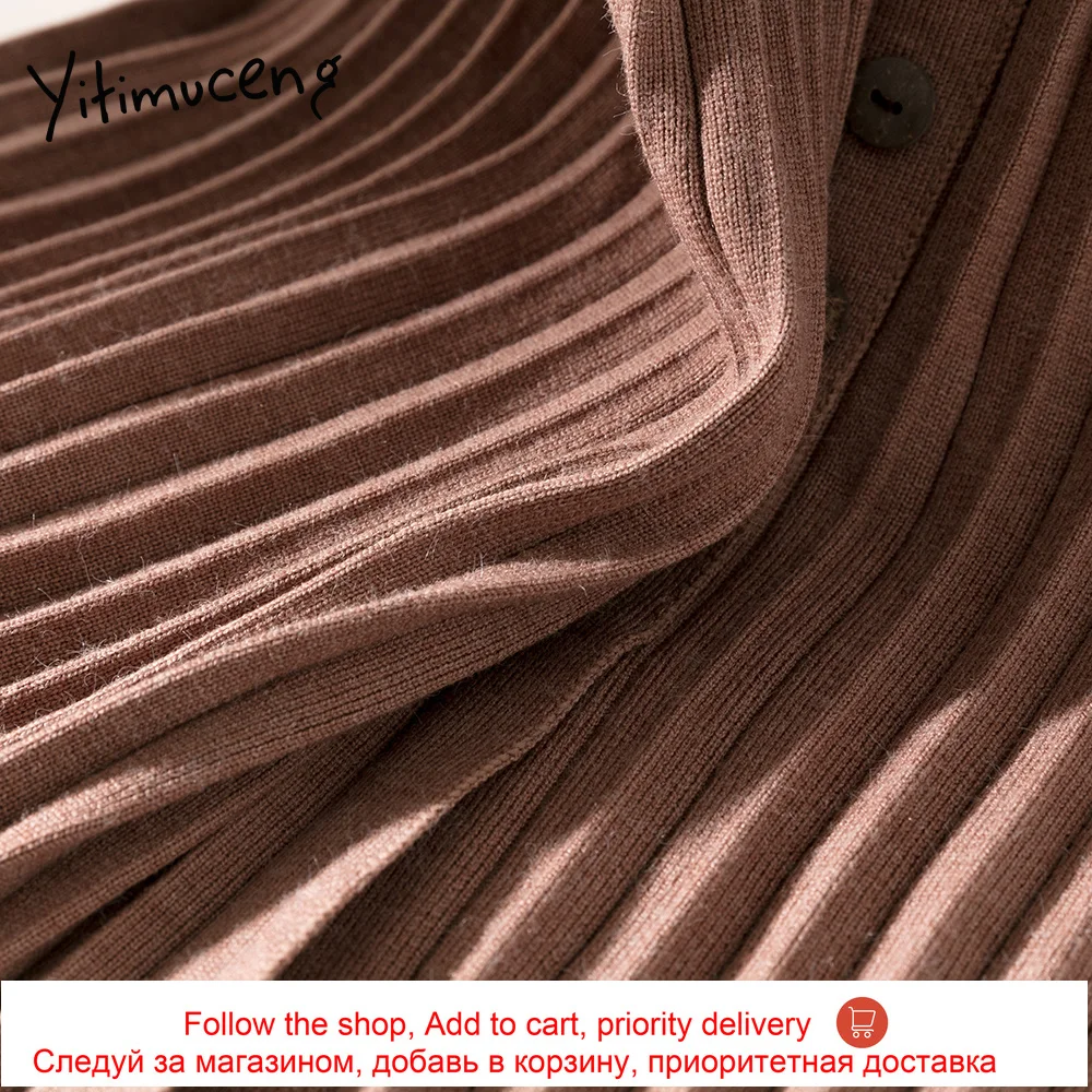 

Yitimuceng new pleated skirt womens 2020 harajuku elastic waist midi skirt button high waist elegangt fashion split black khaki