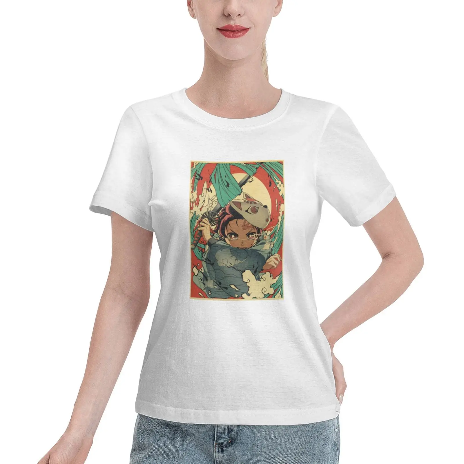 

100% cotton t shirt women Demon Slayer aesthetic graphic t shirts short sleeve round neck tops women 2021 high quality blusas