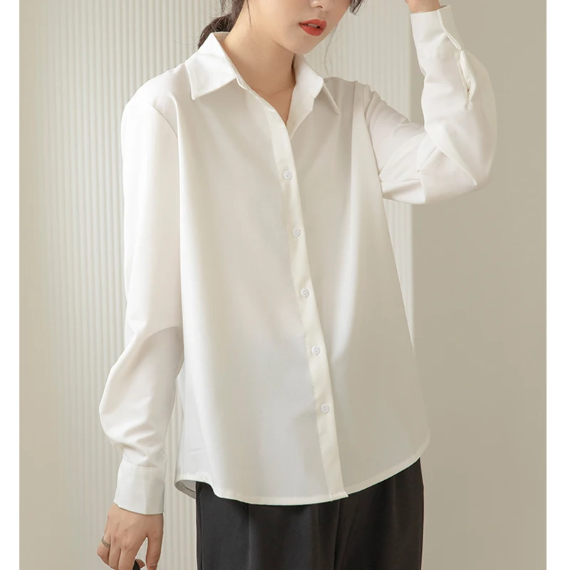 Women Blouses Lapel Cardigan Shirt Casual White Long Sleeve Top Commuter Shirt Spring Autumn
