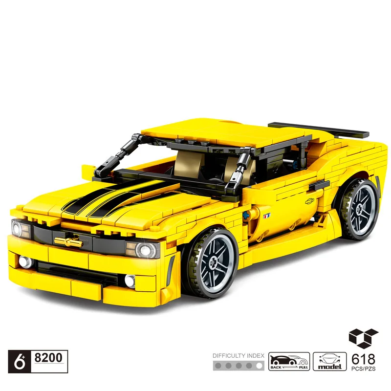 

Technical Muscle car building block Chevrolets Camaro model Pull back vehicle steam assembly bricks toy collection for boy gift