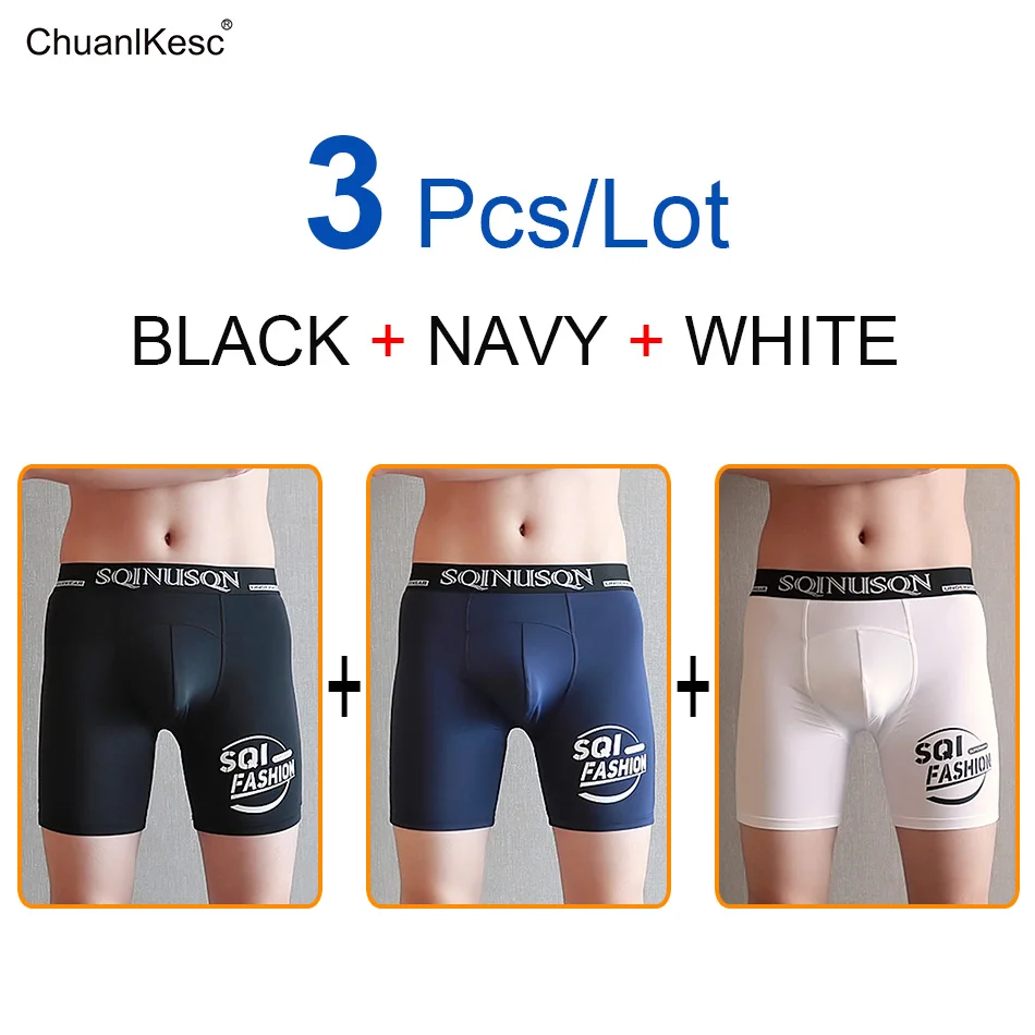 3 Pcs/Lot Viscose Fibre Fabric Long Panties Running Shorts Cold And Refreshing To Prevent Leg Injury Fashionable Underpants