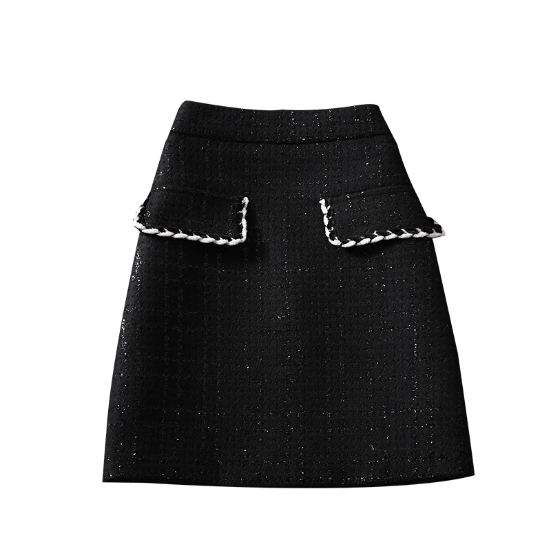 

Women Skirts 2020 Autumn Winter New High Waist Pocket A-line Mini Office Lady Elegant Skirts Top Quality
