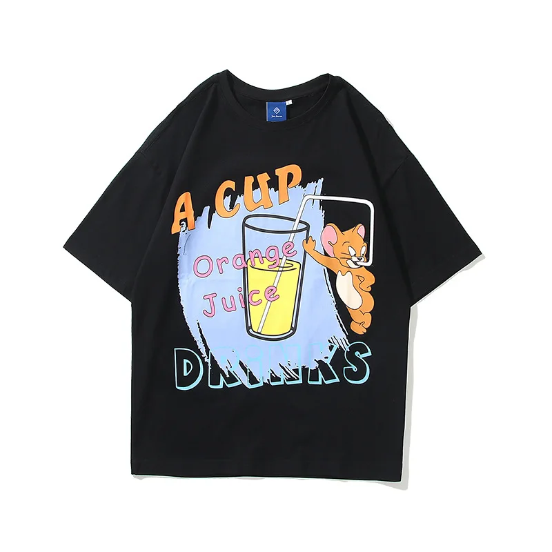 

Summer Harajuku Super Fire Short-sleeved Male Trend Street Loose Cartoon Graffiti Cotton T-shirt Couple Half-sleeved Shirt