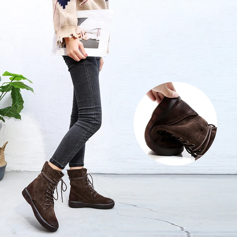 2020 designer handmade new winter boots female Genuine Leather plus velvet pure leather short Retro women shoes | Обувь