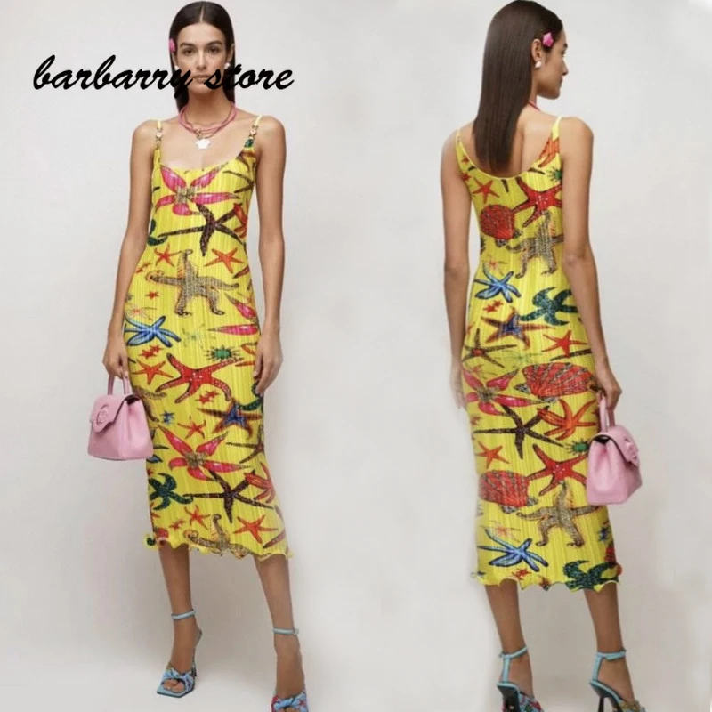 

Женское прямое длинное платье с принтом морской звезды, с открытыми плечами