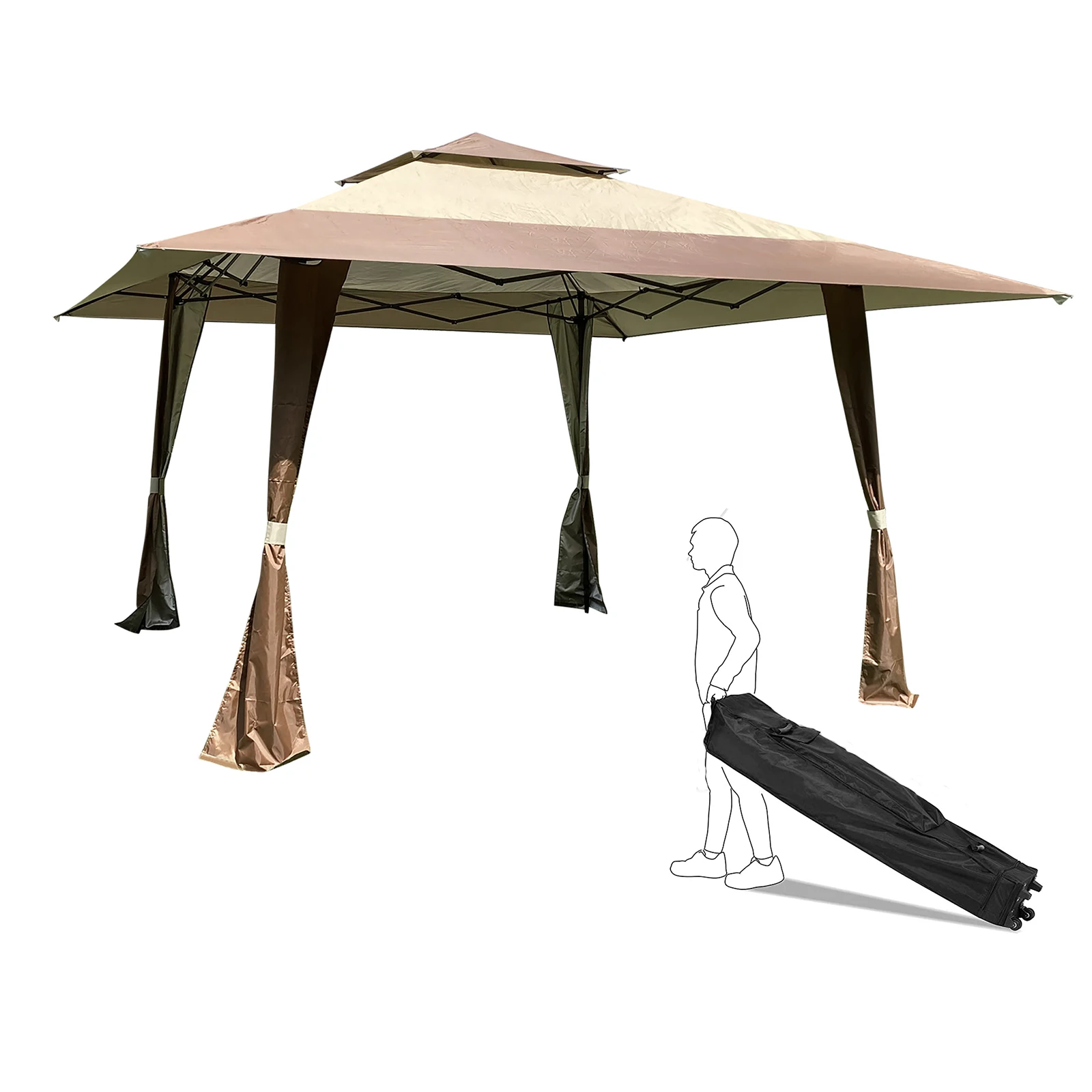 

Outdoor 13x13 Ft Canopy Patio Pop-up Folding Gazebo Canopy Tent With Corner Curtain,Suitable For Backyard Party Camping Coffee