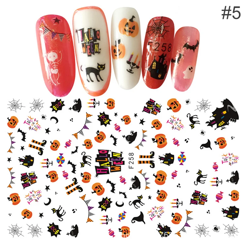 Тыква Призрак Дизайн 3D стикер для ногтей Хэллоуин океан пляж дизайн перевод