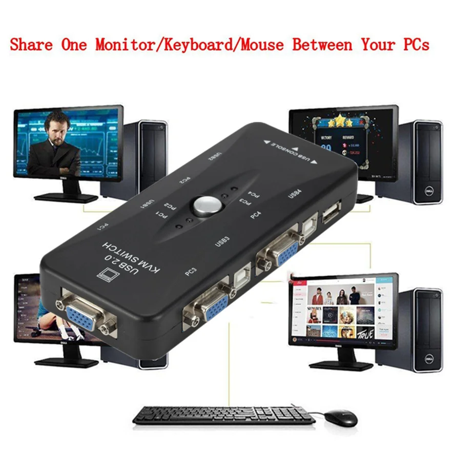 WVVMVV 4-портовый kvm-переключатель USB 2 0 VGA разветвитель для принтера мыши