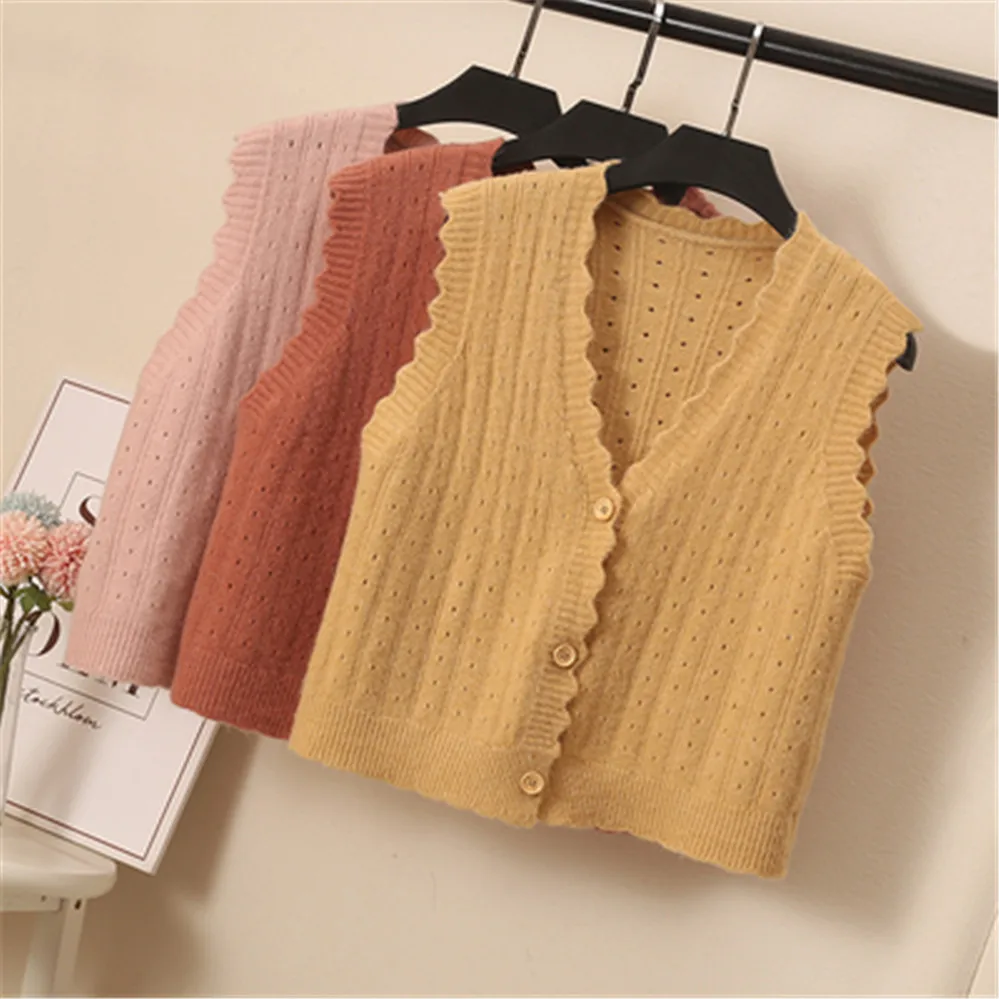 Весенне осенний однобортный свитер в винтажном стиле жилет с кнопками женские