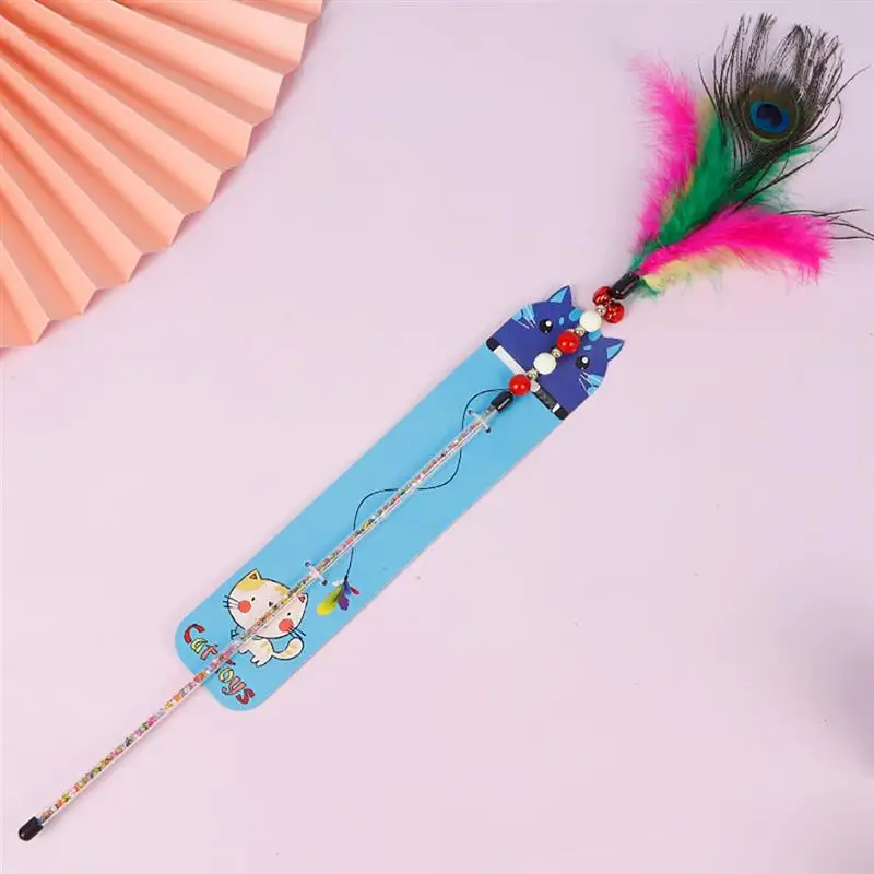 

Interactive Cat Toy Wand Funny Plastic Faux Feather Wand Shape Cat Teaser Toy With Bells Kitten Play Stick Toys Random Color