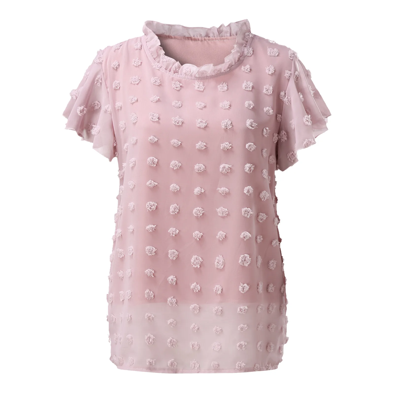 

Womens White Tops Summer Bubble Blouse Solid Color O-neck Blusas Short Sleeve Blouse Chiffon Shirts Tops Elegant Blusa Feminina