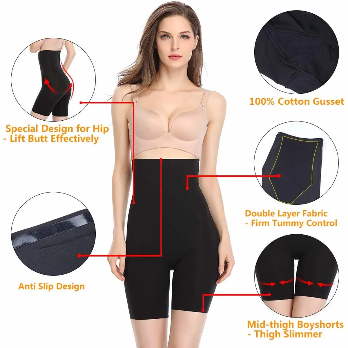 Высокая талия для похудения Корректирующее белье Короткие штаны женщин трусы