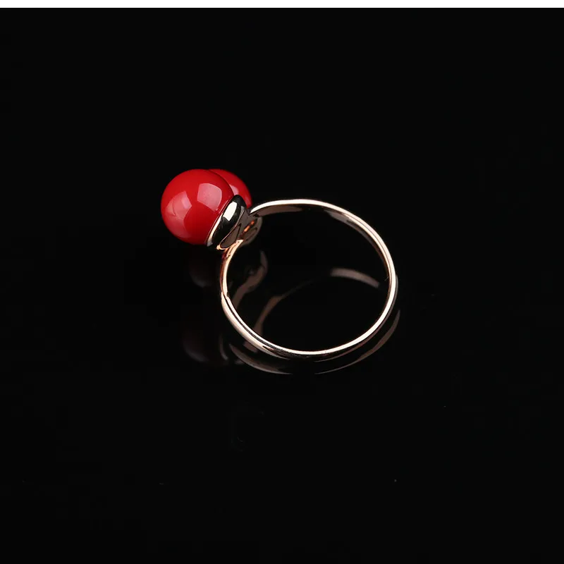 Женское кольцо с двойным шариком KCALOE регулируемое красное искусственным