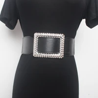 new design white waist seal for women silver luxury crystal rectangle buckle belt dress shirt black wide elastic waistbands girl