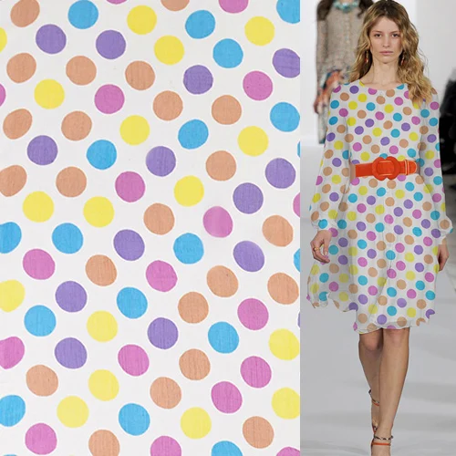 Яркая шелковая марлевая ткань в горошек с принтом SCG532|Ткань| |