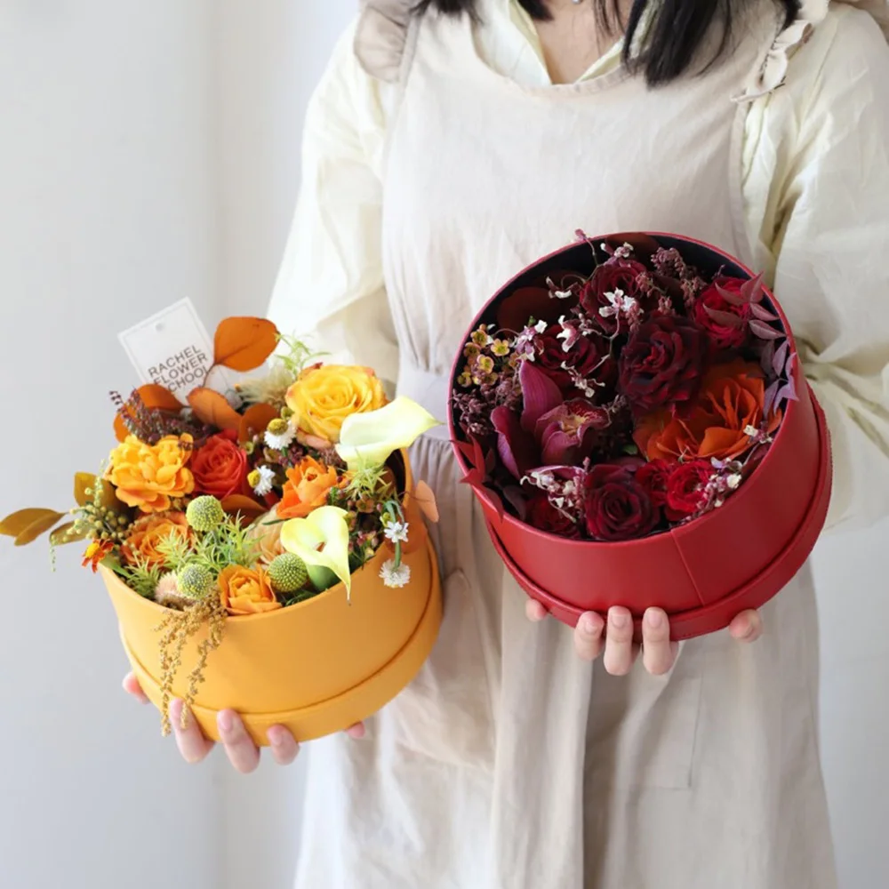 Кожаная Коробка для цветов круглая коробка объятий с крышкой упаковка розы