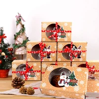 61224pcs christmas kraft paper gift box muffin candy snacks present packaging box clear window bag with snowman greeting card