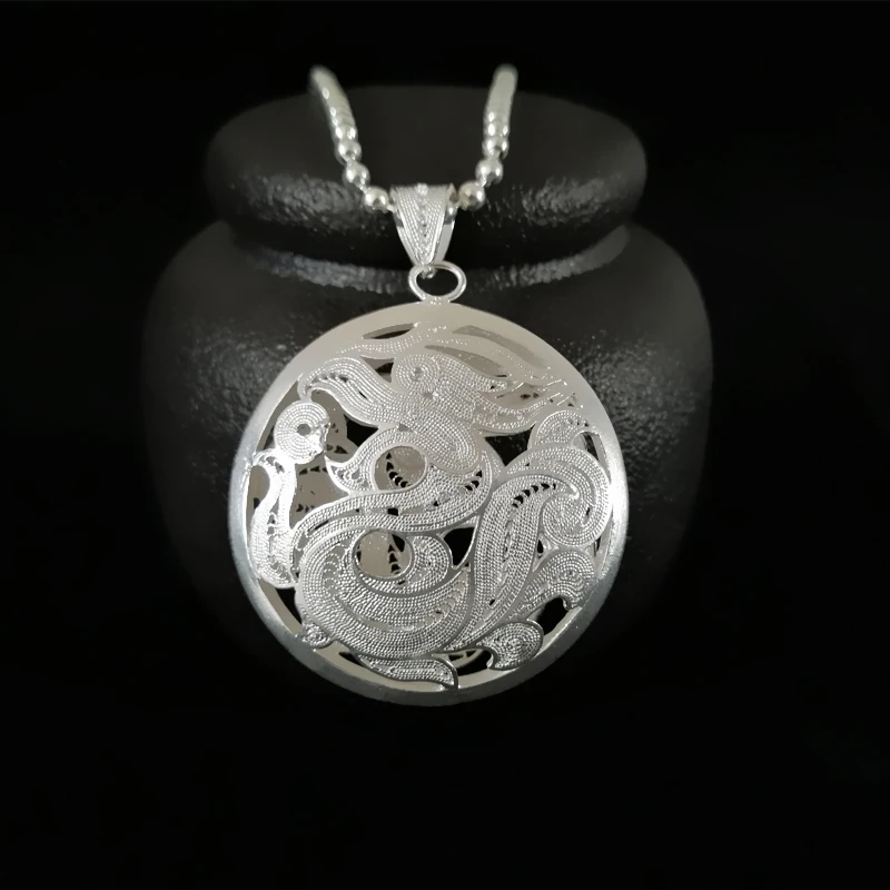 

Bastiee 999 Sterling Silver Jewelry Round Dragon Pendant Men Necklace Women Pendants Unisex Vintage Handmade Silver Jewellery
