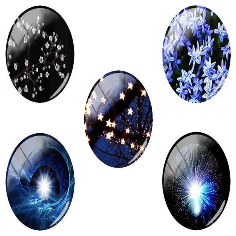 

TAFREE Oval Flatback Black background flowers and lilies Pattern Glass Dome Seals Cabochons Embellishments Findings HI013