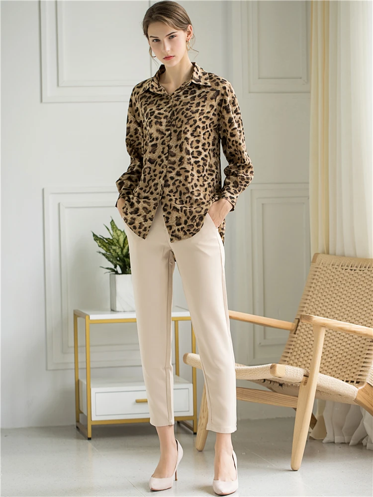 Блузка женская шифоновая с леопардовым принтом на весну/лето|Рубашки| |