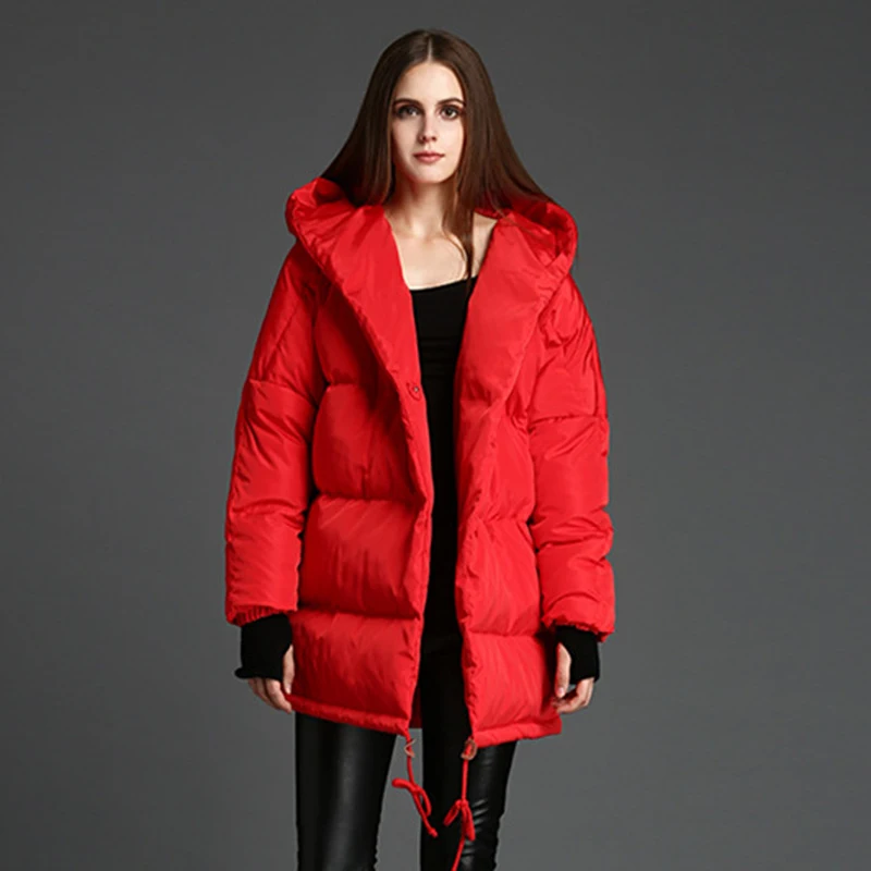 Женский зимний пуховик средней длины с капюшоном|Женские пуховики| |