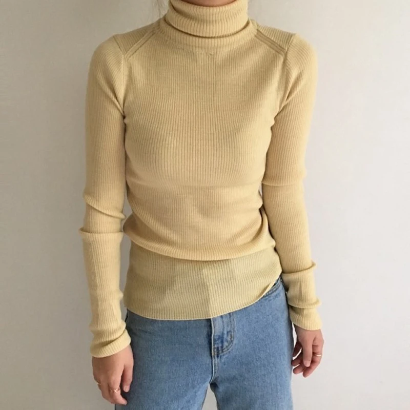 Женский свитер YAMDI шикарный корейский джемпер с воротником-хомутом однотонный