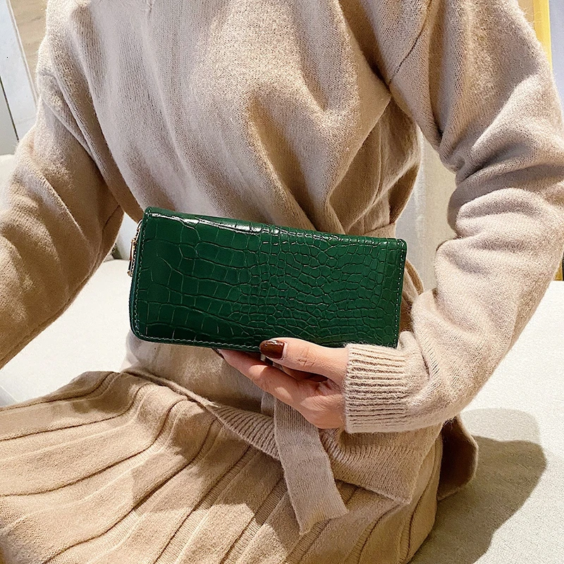 Модные женские кошельки из мягкой кожи длинный женский кошелек на молнии клатч