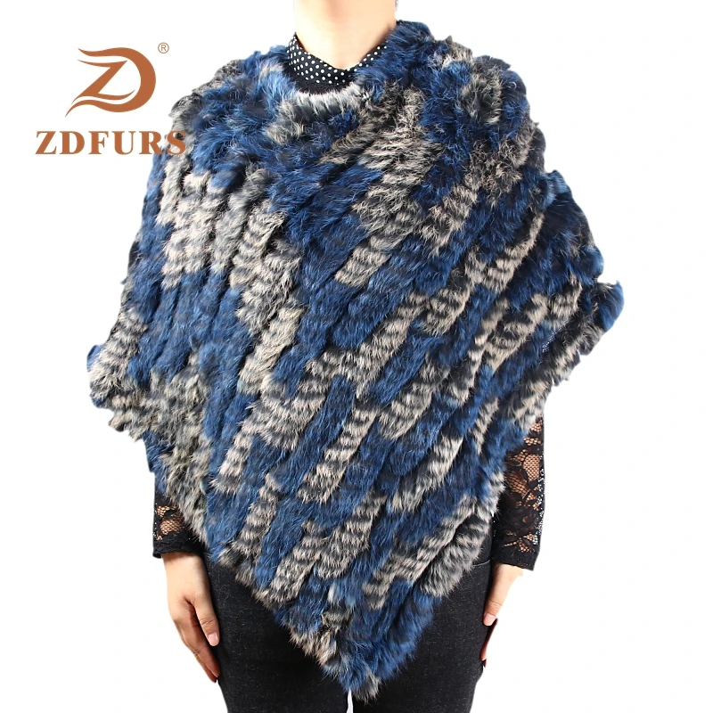 ZDFURS* Зимняя распродажа, Вязаное пончо из натурального кроличьего меха, модная шаль из натурального кроличьего меха, женское меховое пончо - Цвет: colorful 5
