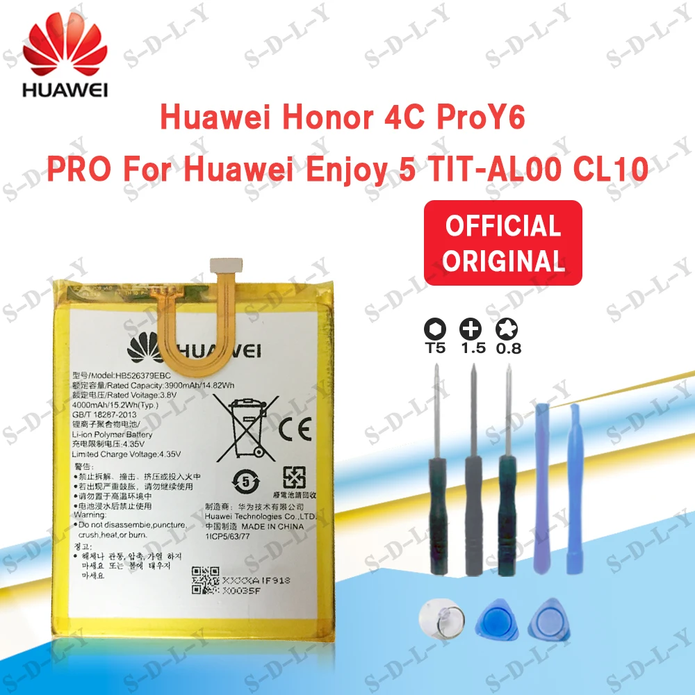 

100% Orginal Huawei HB526379EBC 4000mAh Battery For HUAWEI Y6 Pro Enjoy 5 Honor 4C Pro TIT-L01 TIT-TL00 -CL00 TIT-CL10 +Tools