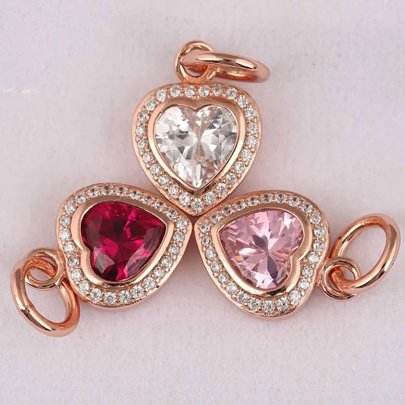 

Original 925 Sterling Silver Charm New Fashion Pink Love Pendant Fit Pandora Women Bracelet & Necklace Diy Jewelry