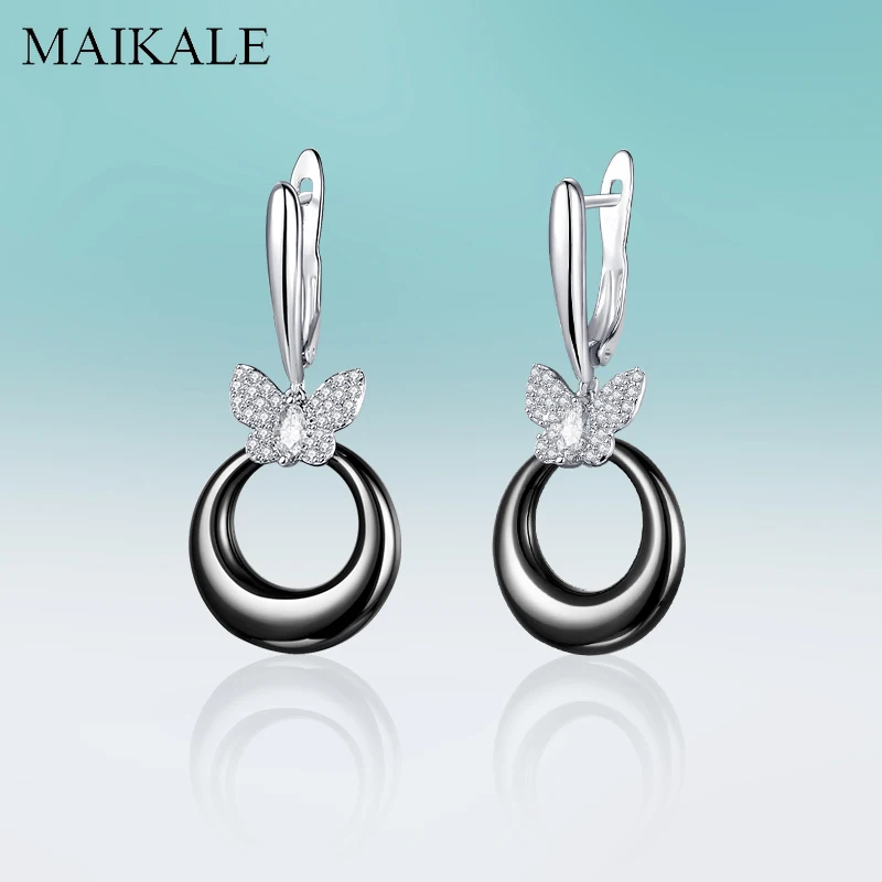 Женские керамические серьги MAIKALE черные классические серьги-подвески с