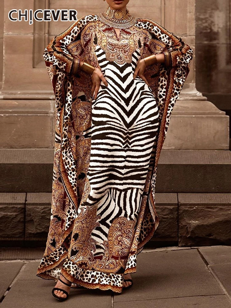 

CHICEVER богемное цветное Платье с принтом для женщин, круглый воротник, длинный рукав, прямые платья длиной до щиколотки, женская одежда 2021