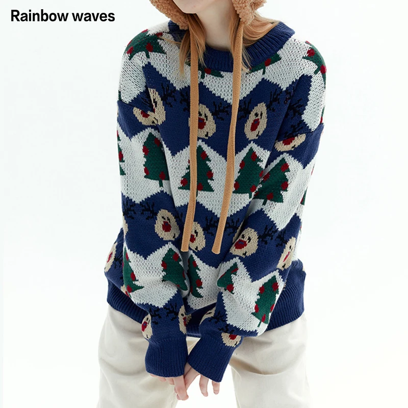 

Новый зимний свитер в стиле ретро Rainbowwaves, пуловер оверсайз в стиле Харадзюку, свитшот для мужчин и женщин, уличная одежда, модные свободные т...