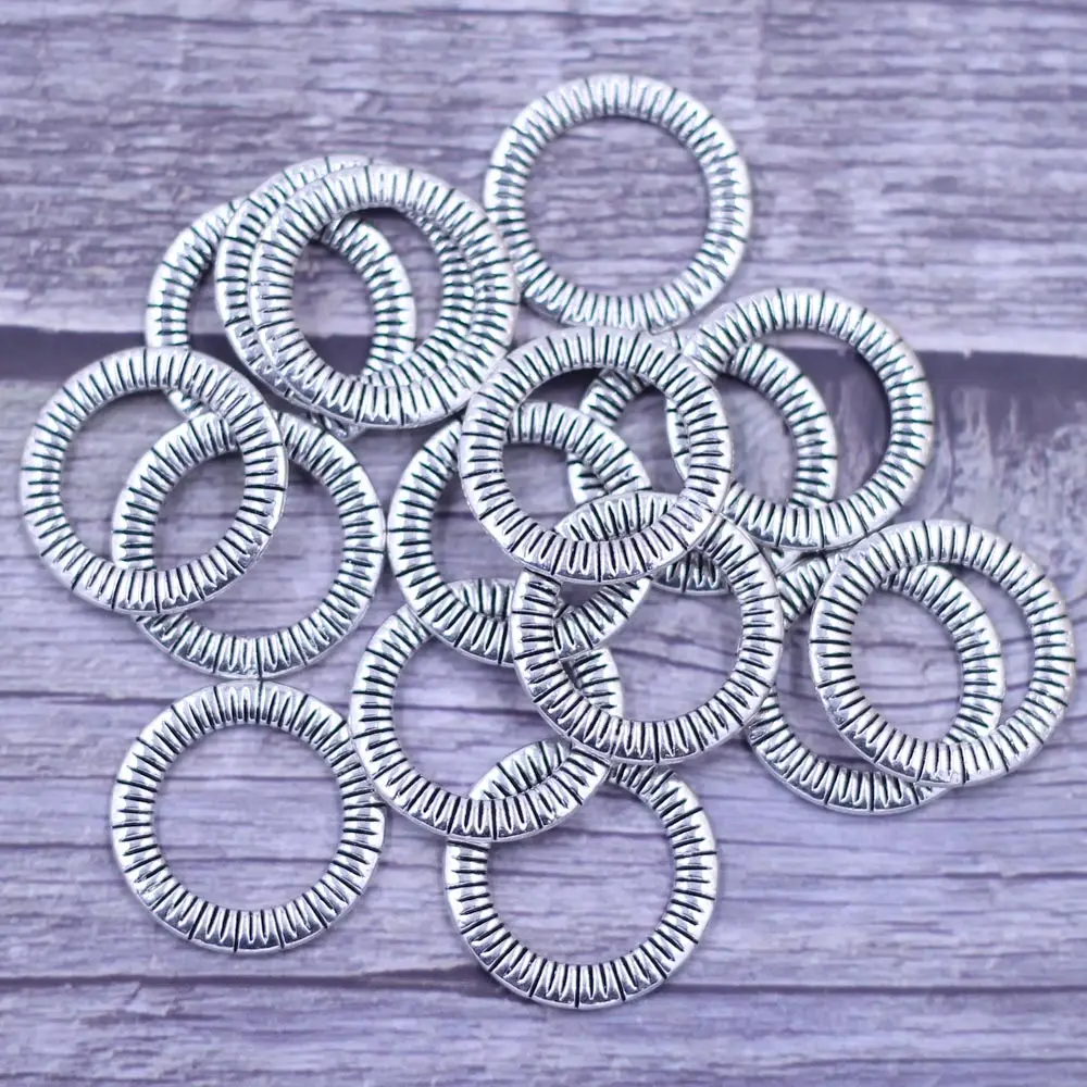 

20Pcs Silver Tone Round Jump Rings Closed Cercle Carved Connectors Jewelry DIY Component 24mm(1")