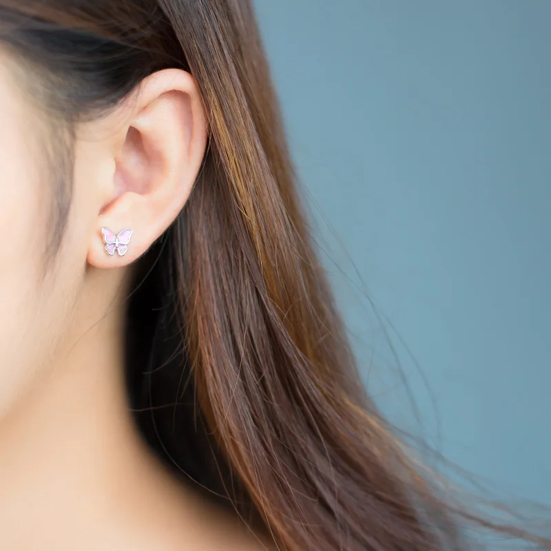 Женские серьги-гвоздики из серебра 925 пробы с бабочкой | Украшения и аксессуары