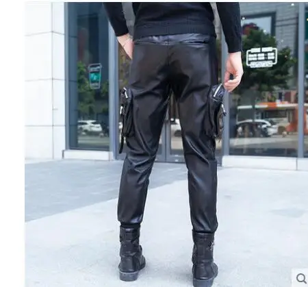 Новые зимние плюс бархатные толстые кожаные штаны Мужская Корейская приталенная