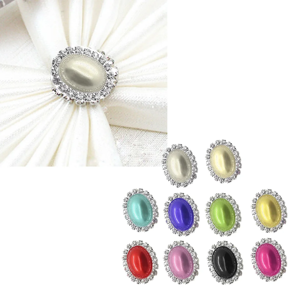 

10X Rhinestone Edge Colored Oval Pearl Buttons Flatback Scrapbook DIY Crafts