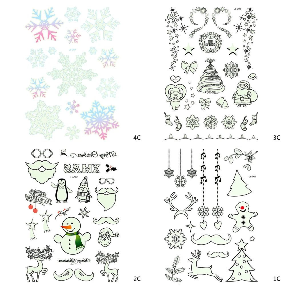 

2Pcs Night Light Phosphorescent Sticker Christmas Party Decoration Luminous Temporary Tattoo Multiple Styles Stickers