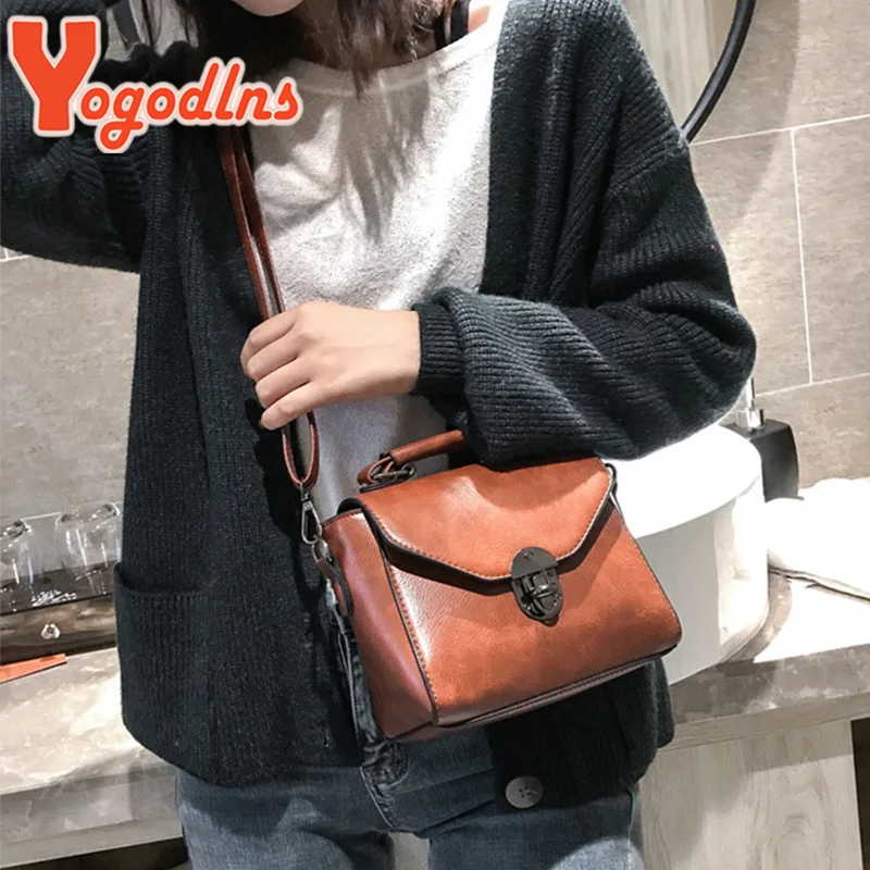 Винтажная кожаная женская сумка Yogodlns с верхней ручкой Маленькая на плечо
