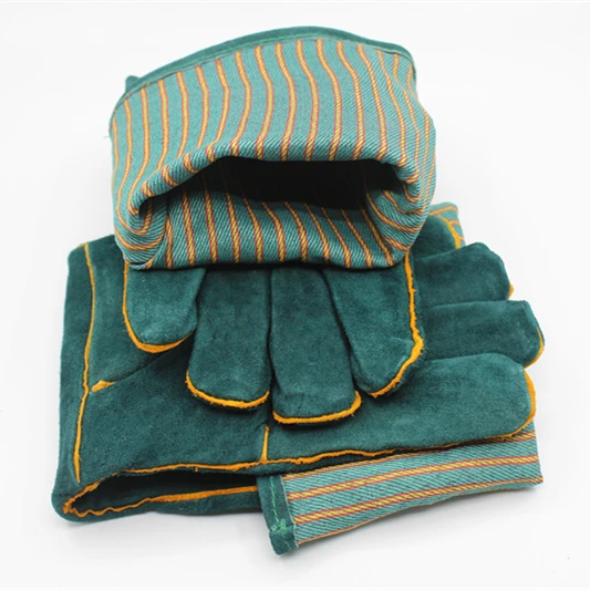 Перчатки для ловли собак кошек рептилий животных ультрадлинные кожаные зеленые