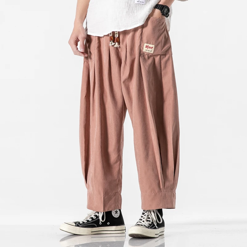 Брюки мужские хлопковые с широкими штанинами повседневные винтажные штаны в