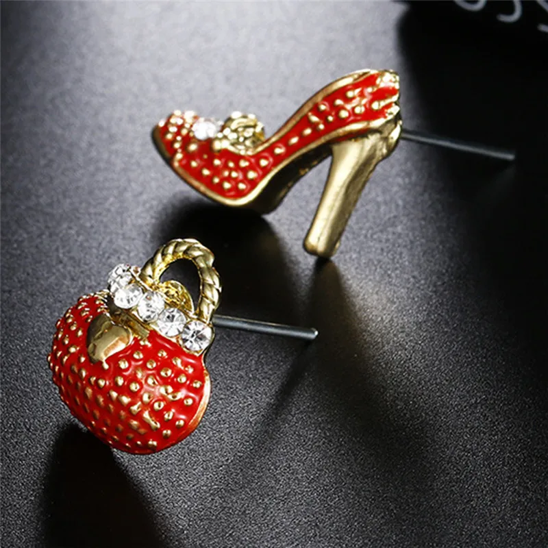 

Fashion Rhinestone Stud Earrings Asymmetric High Heel Shoe Bag Earrings For Women Crystal Lady Girls Earrings Jewelry Gift