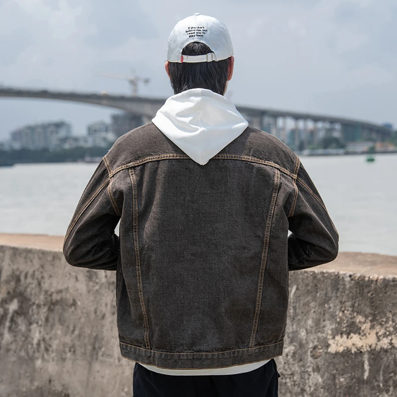 Темно-коричневый Повседневное тонкий Для мужчин джинсовая куртка размера плюс 5XL