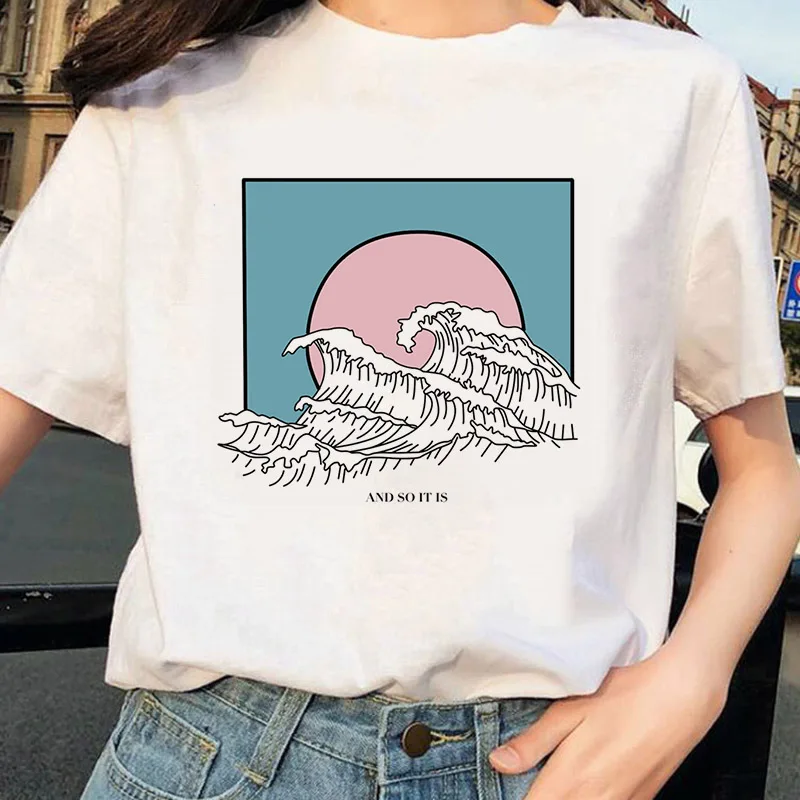 2021 большая волна эстетическое футболка для женщин Tumblr 90s и поэтому Океан Мода