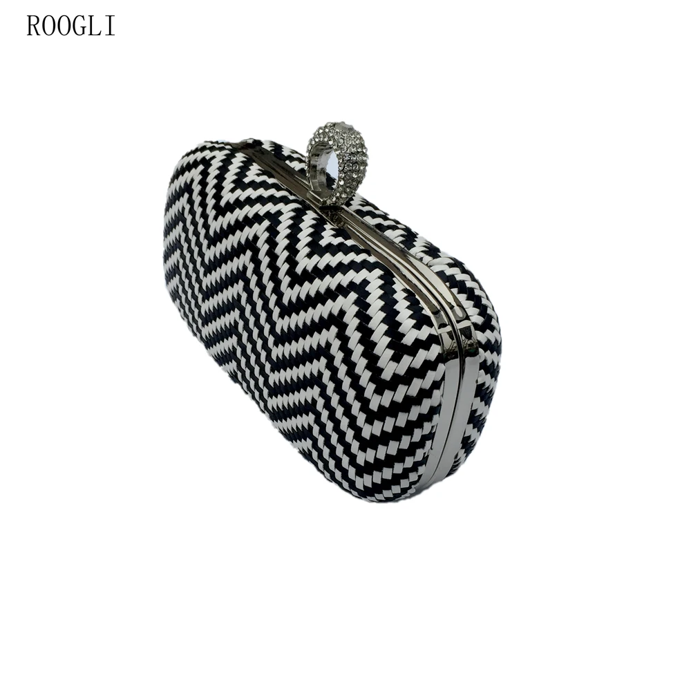 Женская вечерняя сумка ROOGLI Классическая черно белая плетеная Сумка клатч