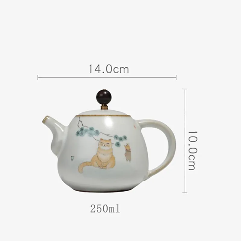 250 мл Ru печной фарфор чайник ручная роспись кошка маленькие чайные горшки