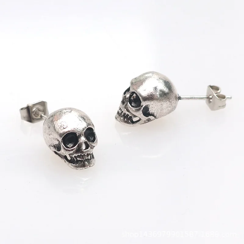 

Retro Horror Skull Earrings Fashion Domineering Men's Black Silver Color Earrings Trend Hip Hop Men's Halloween Party Jewelry