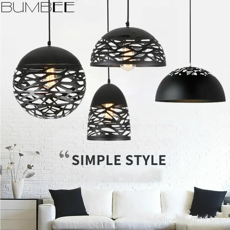 Nordic Modern Semi-circular Chandelier Lights Spherical Cafe Living Room Iron Hang Lamp Bedroom Loft Decor Home Fixture Lighting