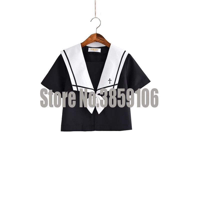 Short Sleeve Top UPHYD/Новое поступление; костюм моряка для косплея; JK; школьная форма для девочек; белая рубашка с воротником и черная юбка; костюмы для студентов - Цвет: Short Sleeve Top