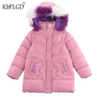 Зимняя Новинка, хлопковая одежда для девочек 4-12 лет, детское утепленное хлопковое пальто средней длины на пуху с большим воротником для волос